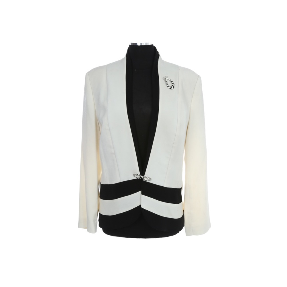 Vintage Carissimo White & Black Bold Stripe  Dinner Jacket w/pin Size 18